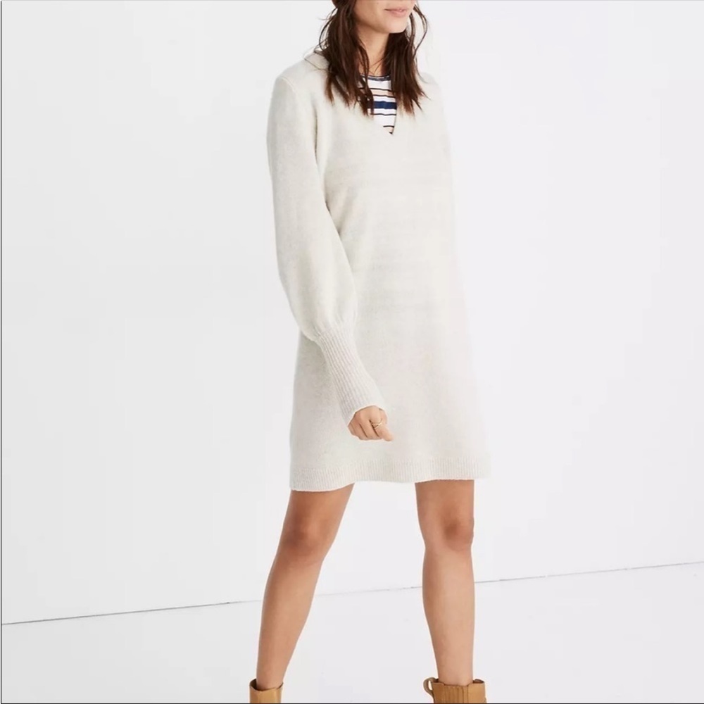 Madewell Bubble-Sleeve Sweater Dress Color Beige‎ Size Small
